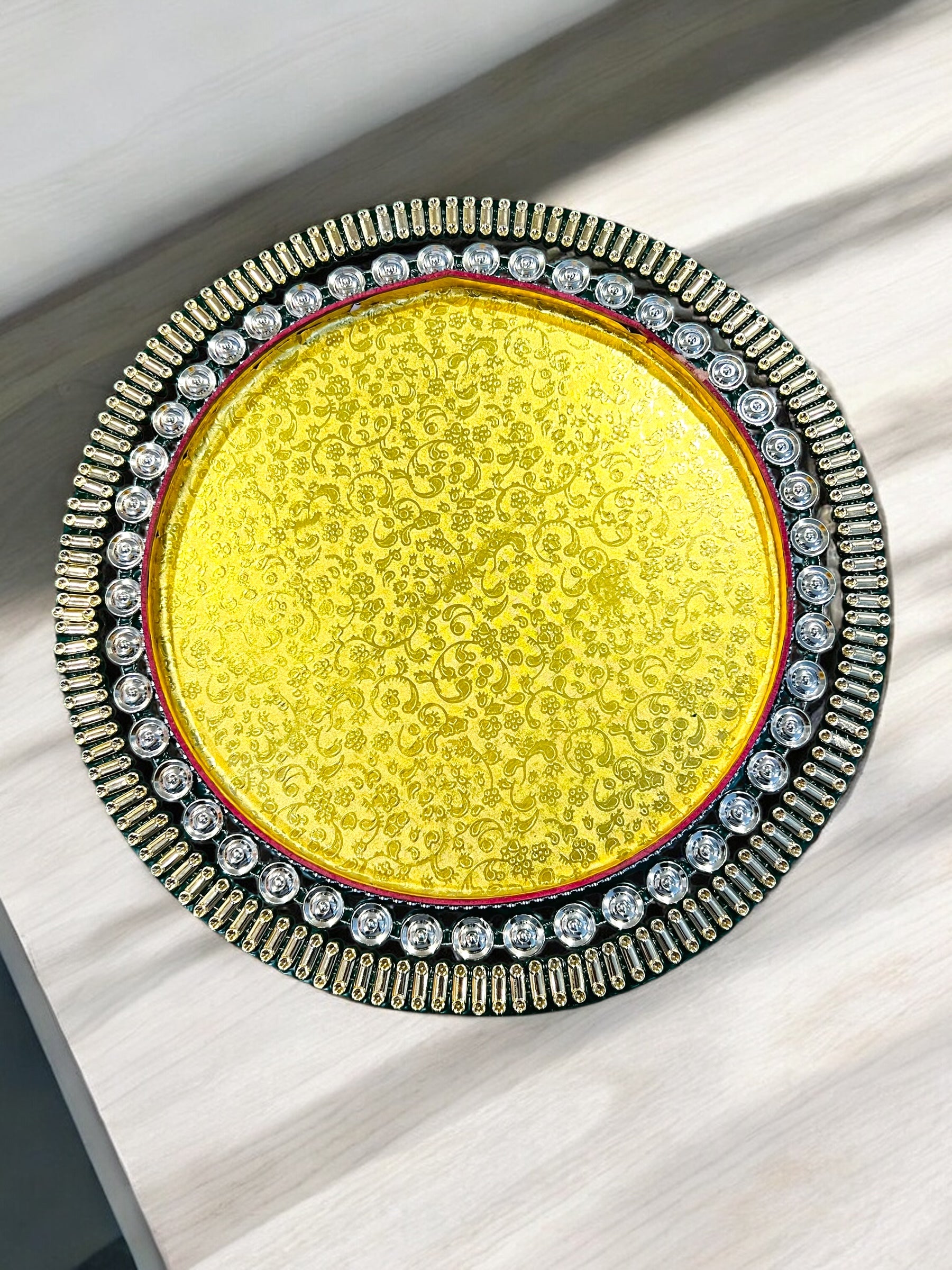 Premium MDF Round Dry Fruit Tray – 14 Inch Decorative Platter for Festive Wedding Gifting Holds Up to Kg Dry Fruits Wrap Shap India