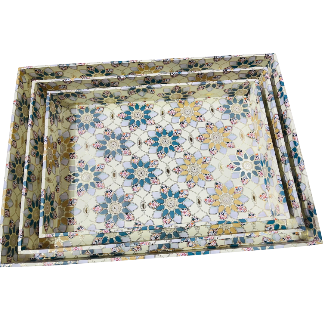 Chic MDF 3 Pcs Tray Set with Digital Paper Print – Perfect for Gift Packing, Hampers, Wedding Packing, and Trousseau Packing