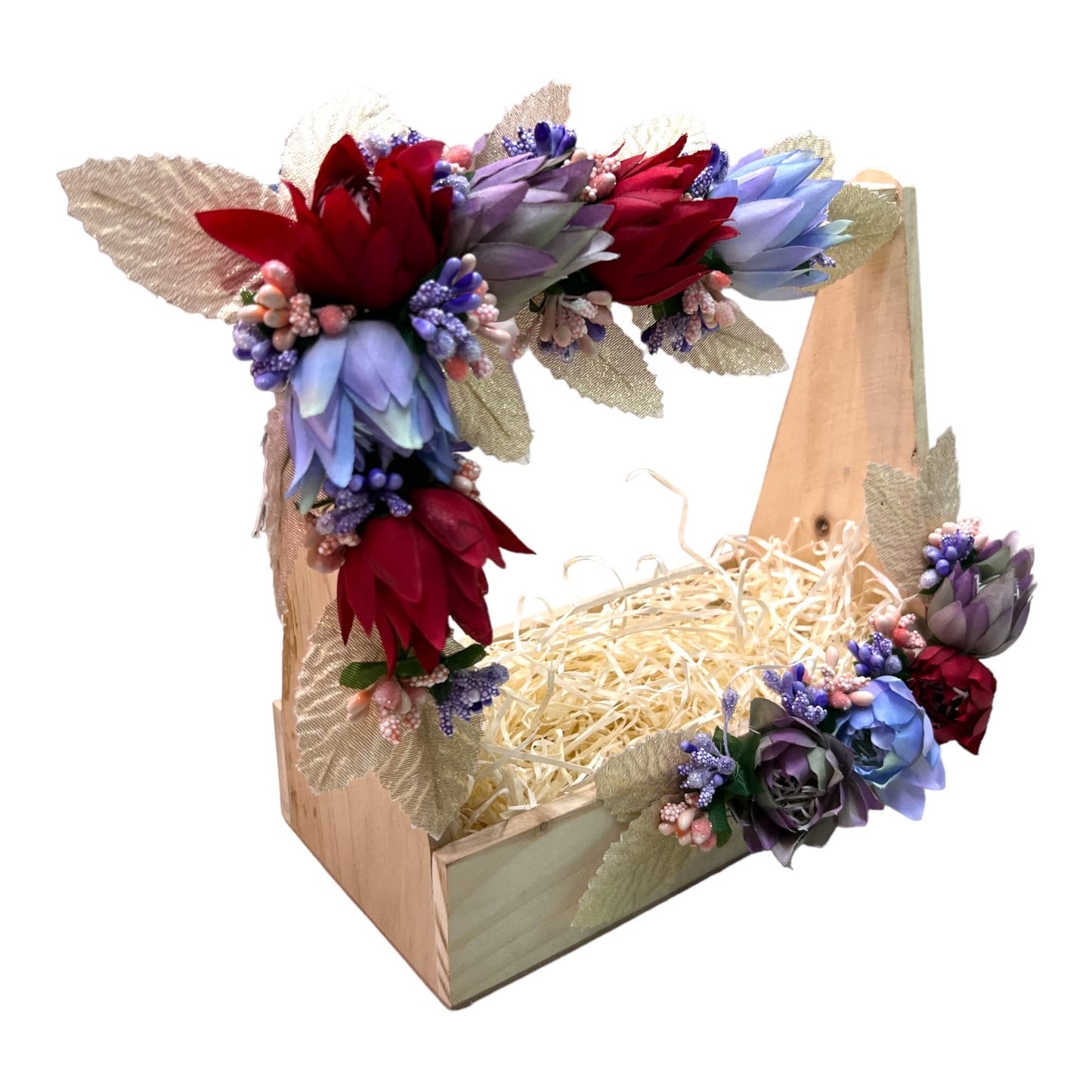 Tulip Decorated Pinewood Gifting Basket
