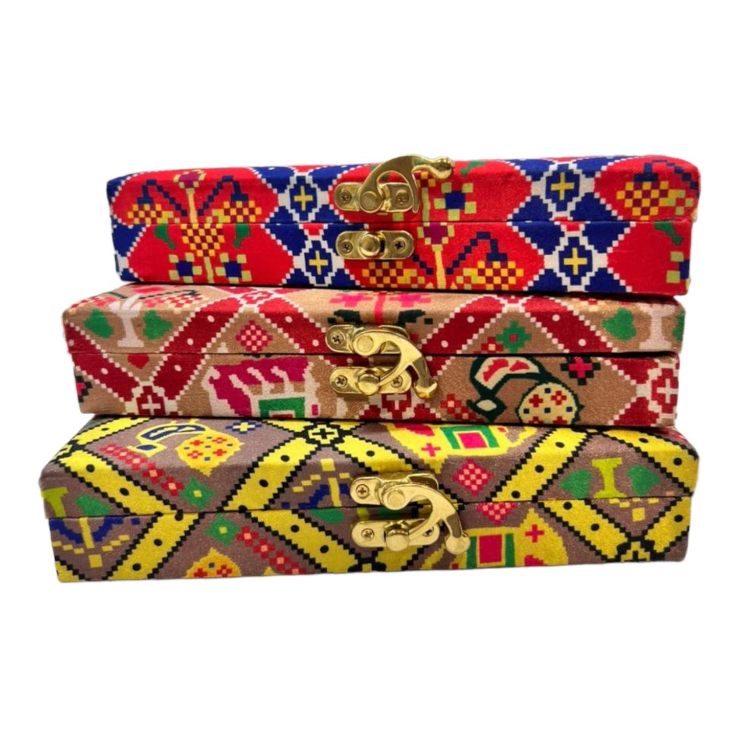 Exquisite Patola Print Cloth Cash & Gaddi Gift Box - Mixed Colors, 8"x4"x2"