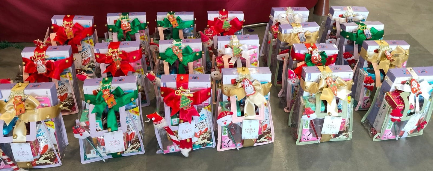 Christmas Hamper for Kids – Tumble Tower Toy, Watch, Pencil Pouch, Chocolate & Brownie in PVC Xmas Theme Bag