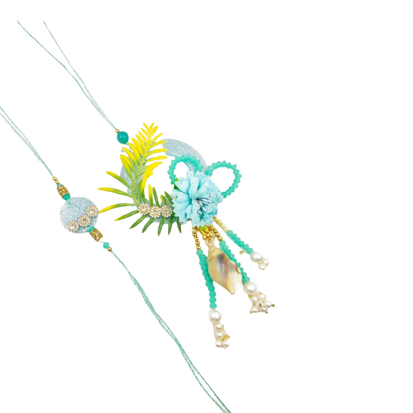 Wrap Shap Designer Premium Blue Theme Bhaiya Bhabhi Rakhi Lumba Set with Shankh - BB3, Includes Roli Chawal