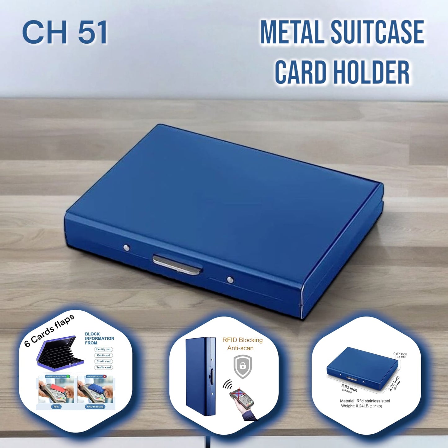 Slim dark sapphire card holder with RFID protection for executives