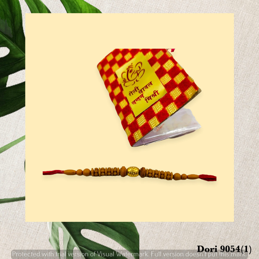 Wrap Shap Chandan Dori Rakhi with Roli Chawal - Design 9054