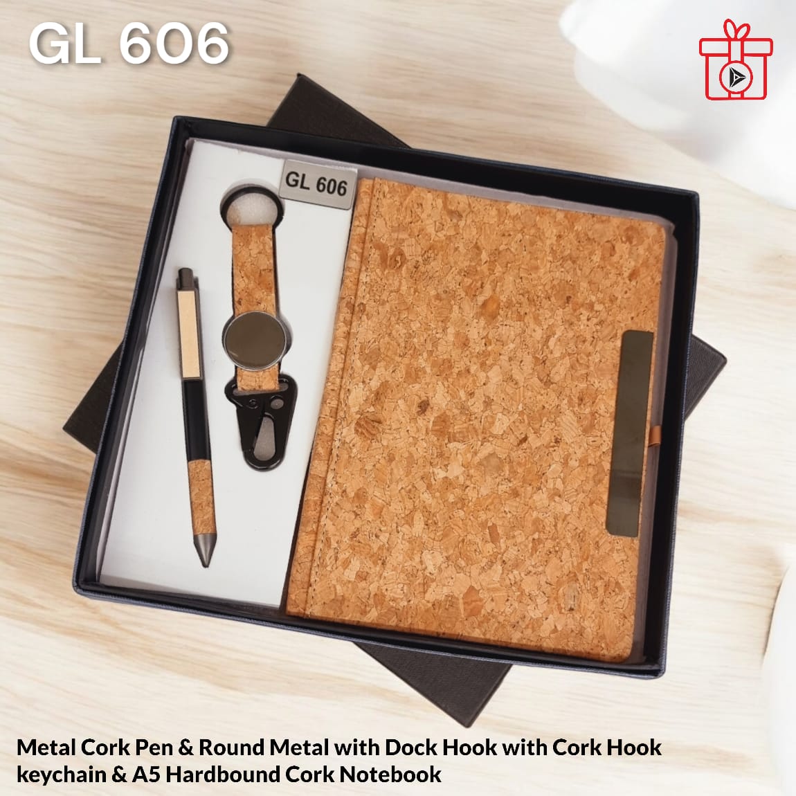 Premium A5 cork notebook, cork-finish pen and keychain gift combo