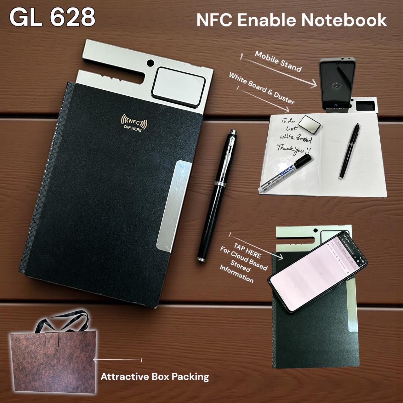 Black NFC-enabled A5 notebook with matching black ballpoint pen corporate gift set
