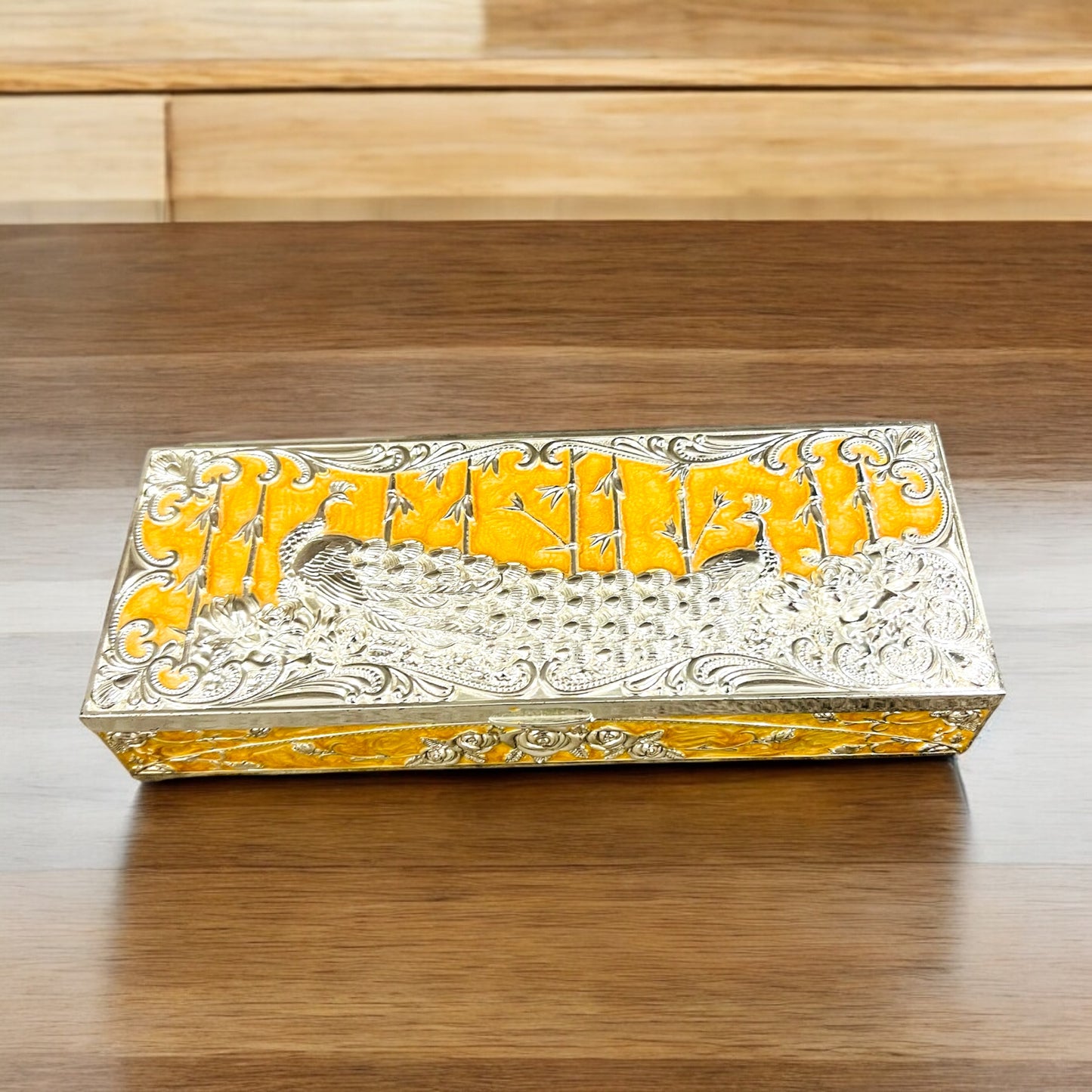 Elegant German Silver Gift Box with intricate detailing, ideal for gifting cash, jewelry, dry fruits, and sweets. Perfect for weddings, Diwali, and festive occasions.