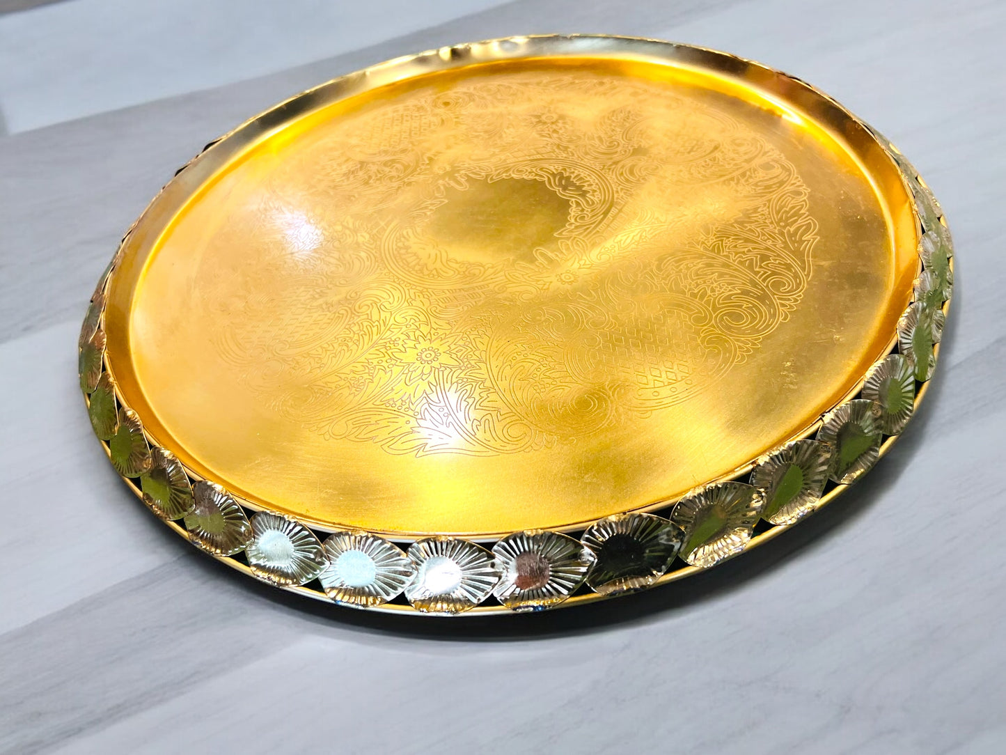 Premium Designer Metal Round Platter for Dry Fruits – Wedding & Festive Gifting | Wrap Shap India