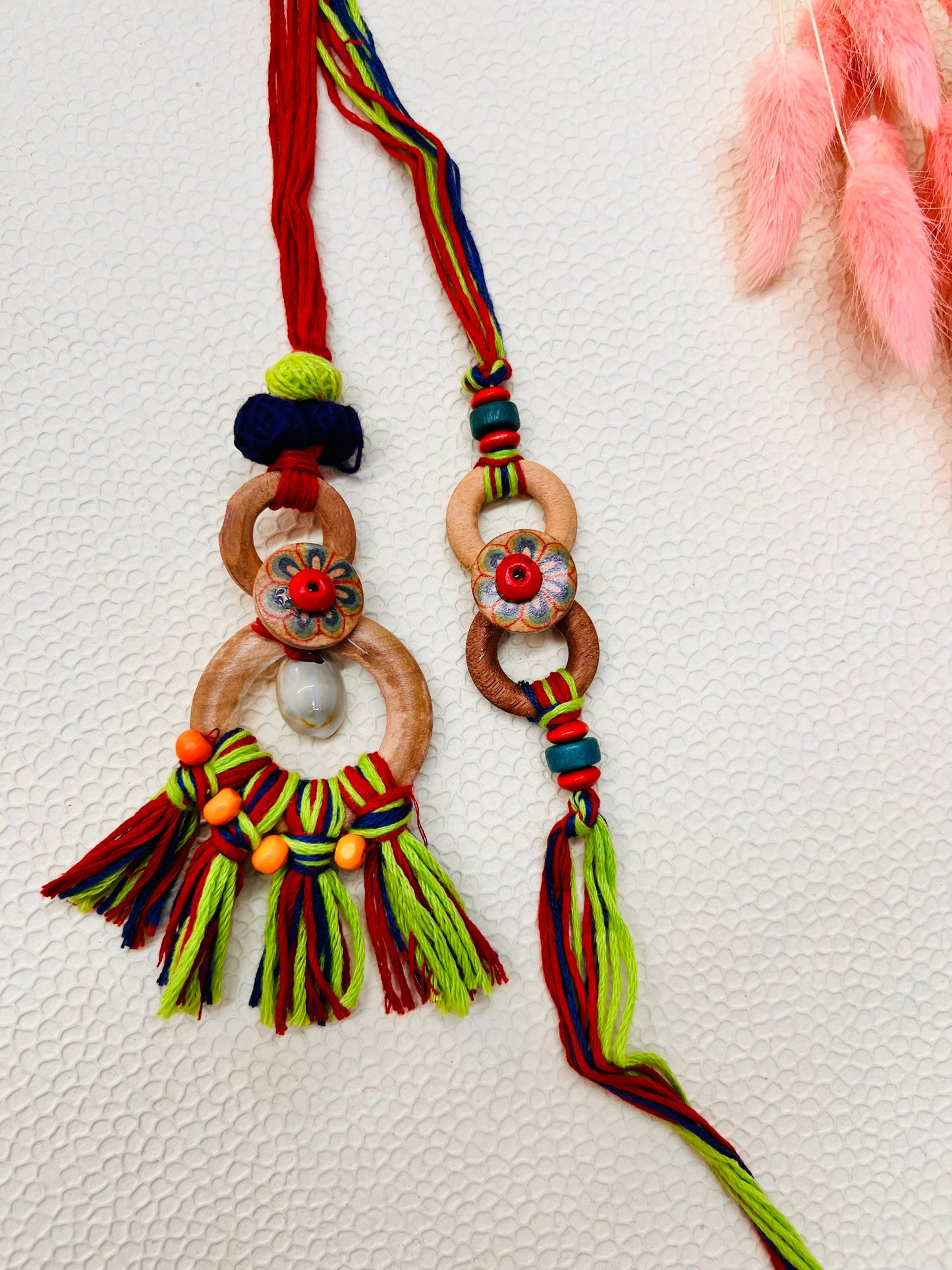 Wrap Shap Designer Bhaiya Bhabhi Rakhi Lumba Set - Joyful Threads Design with Roli Chawal