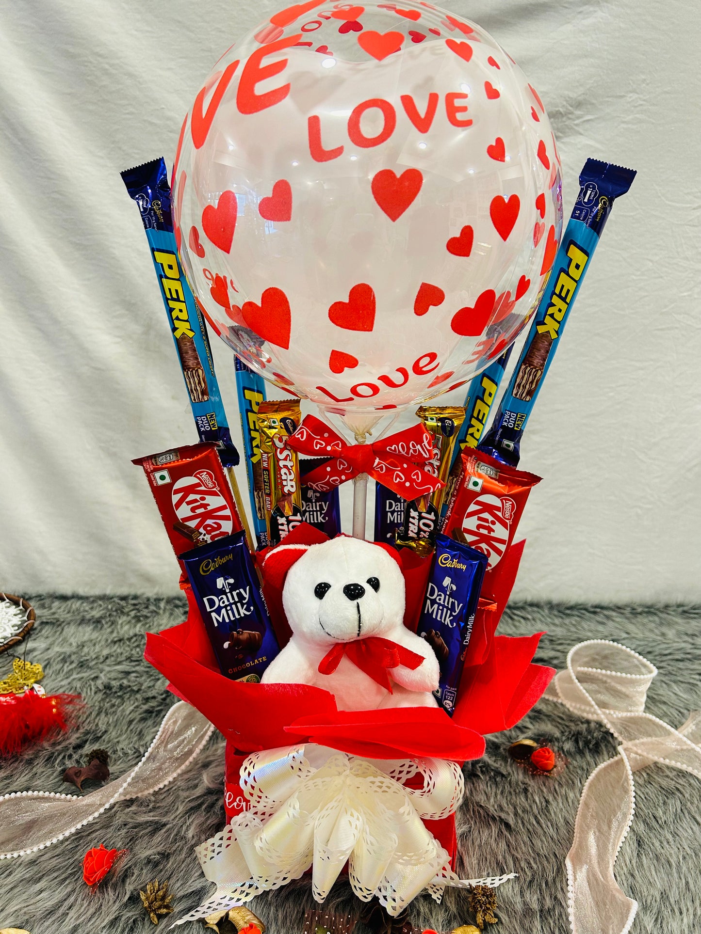 Love Transparent Balloon Hamper with Teddy & Chocolates | Perfect for Valentine’s Day, Anniversaries, Birthdays & Weddings