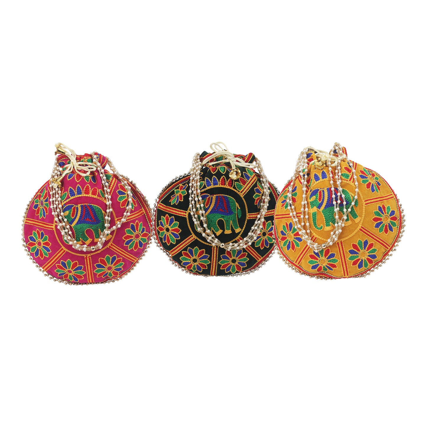 Elephant Print Potli Batwa Bag: Traditional Charm with Modern Handle