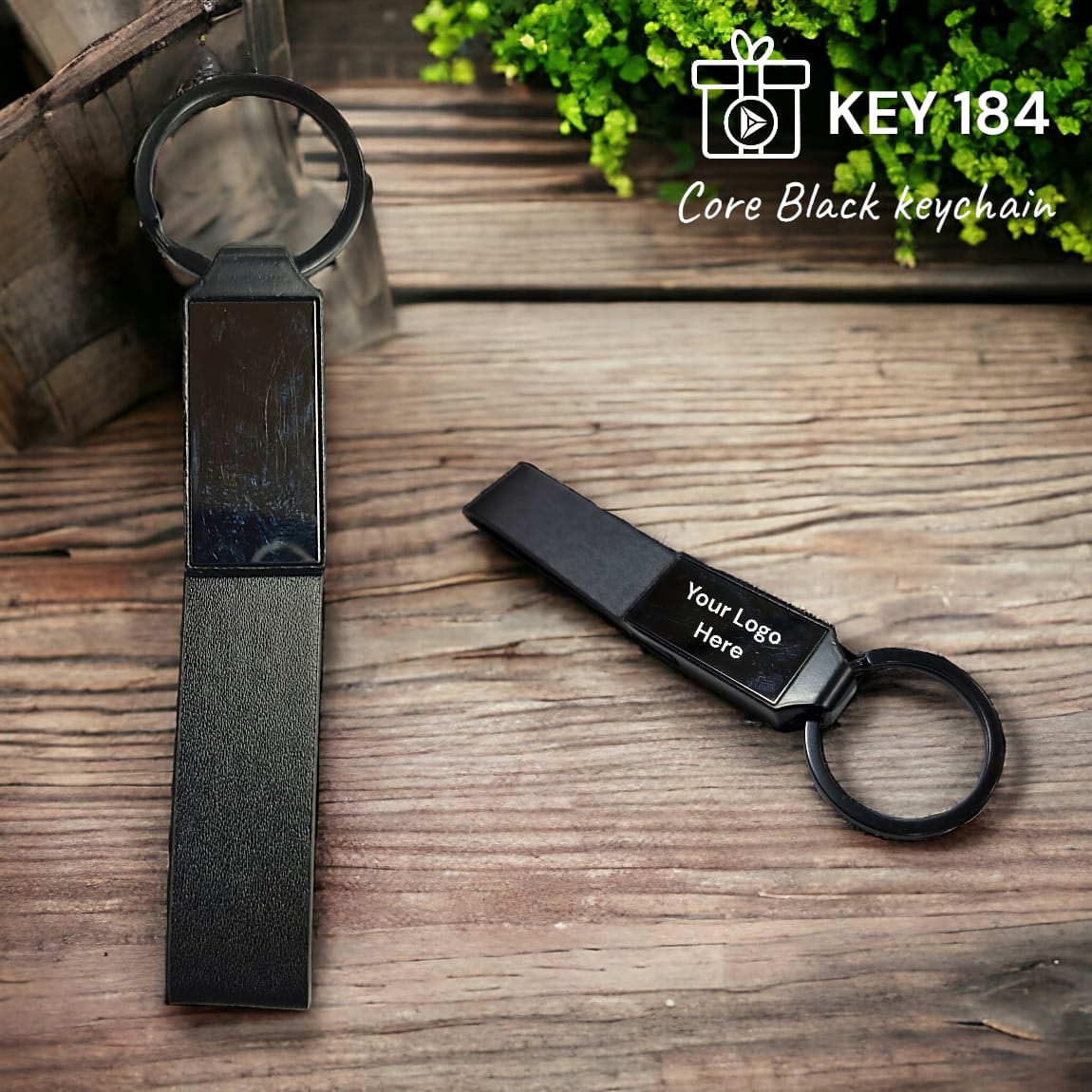 Premium core black corporate keychain with engravable surface