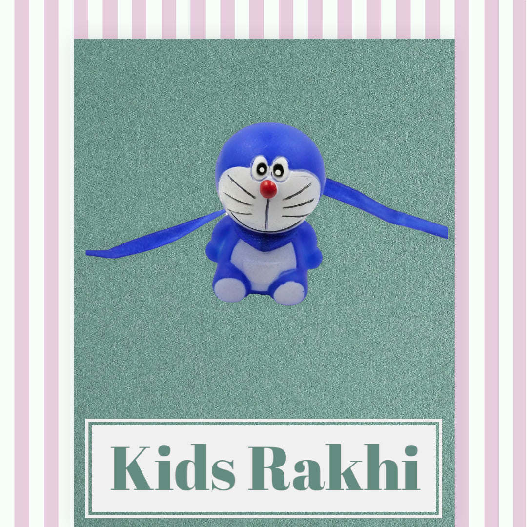 Wrap Shap Kids Rakhi - Doremon Design with Whistle (221) with Roli Chawal