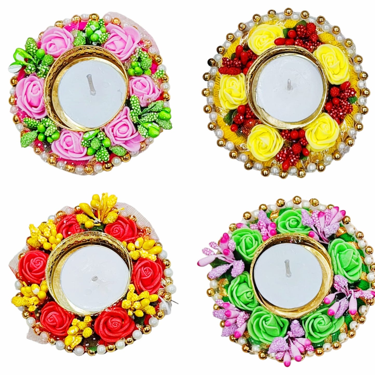 Beautiful flowers and pearls candle holder for home décor