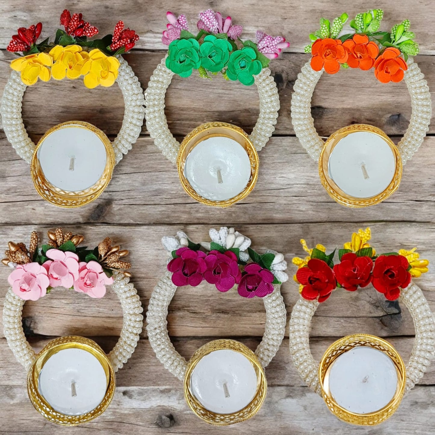 Pearl and flower design candle holder 4 inch for home décor