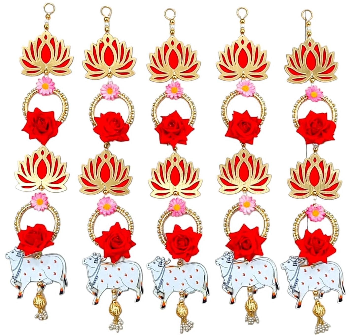 Cow and lotus hanging with flowers 24x4 inch for home décor