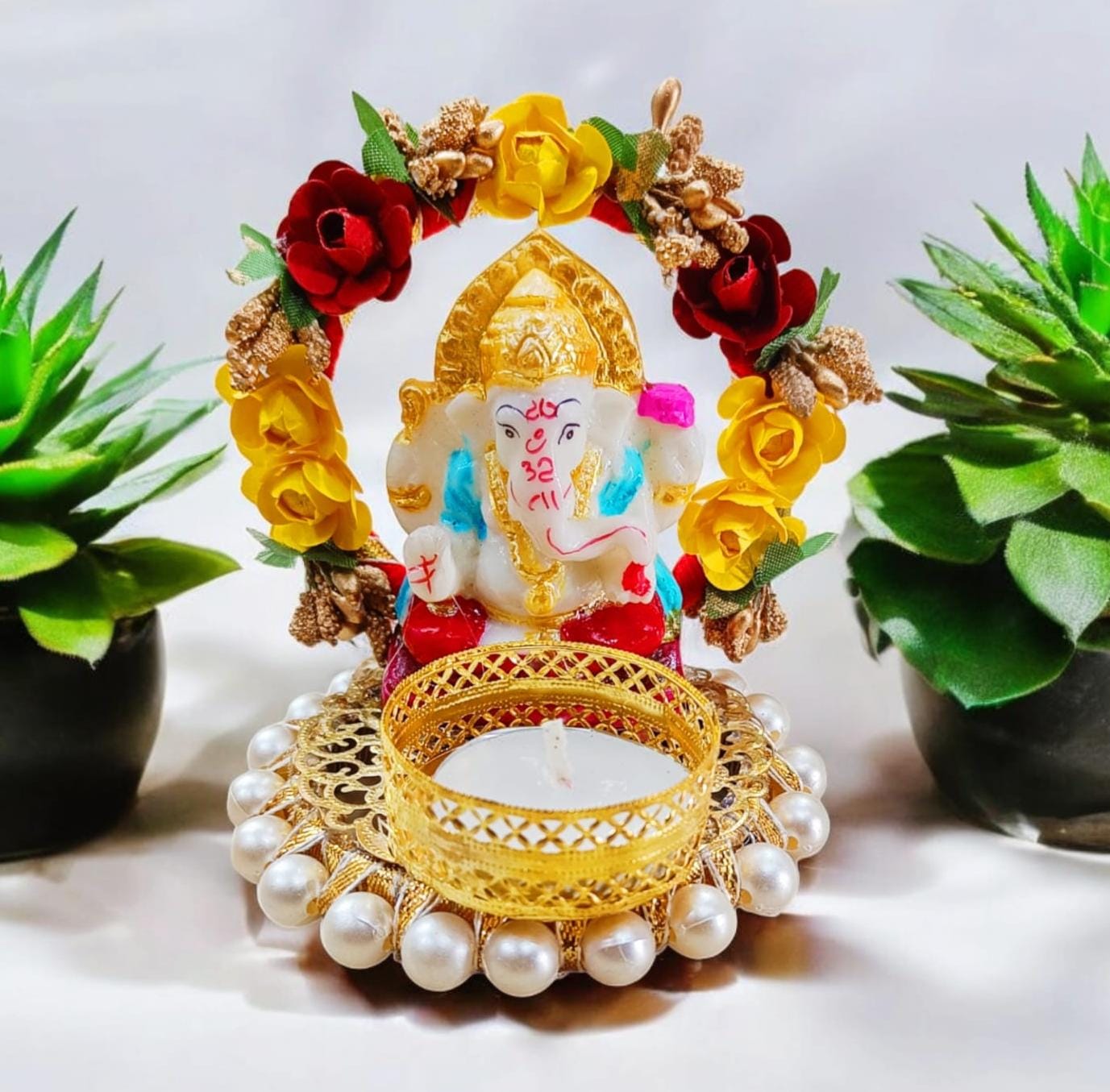 Decorative Ganesh Ji candle holder for Diwali and festive home décor