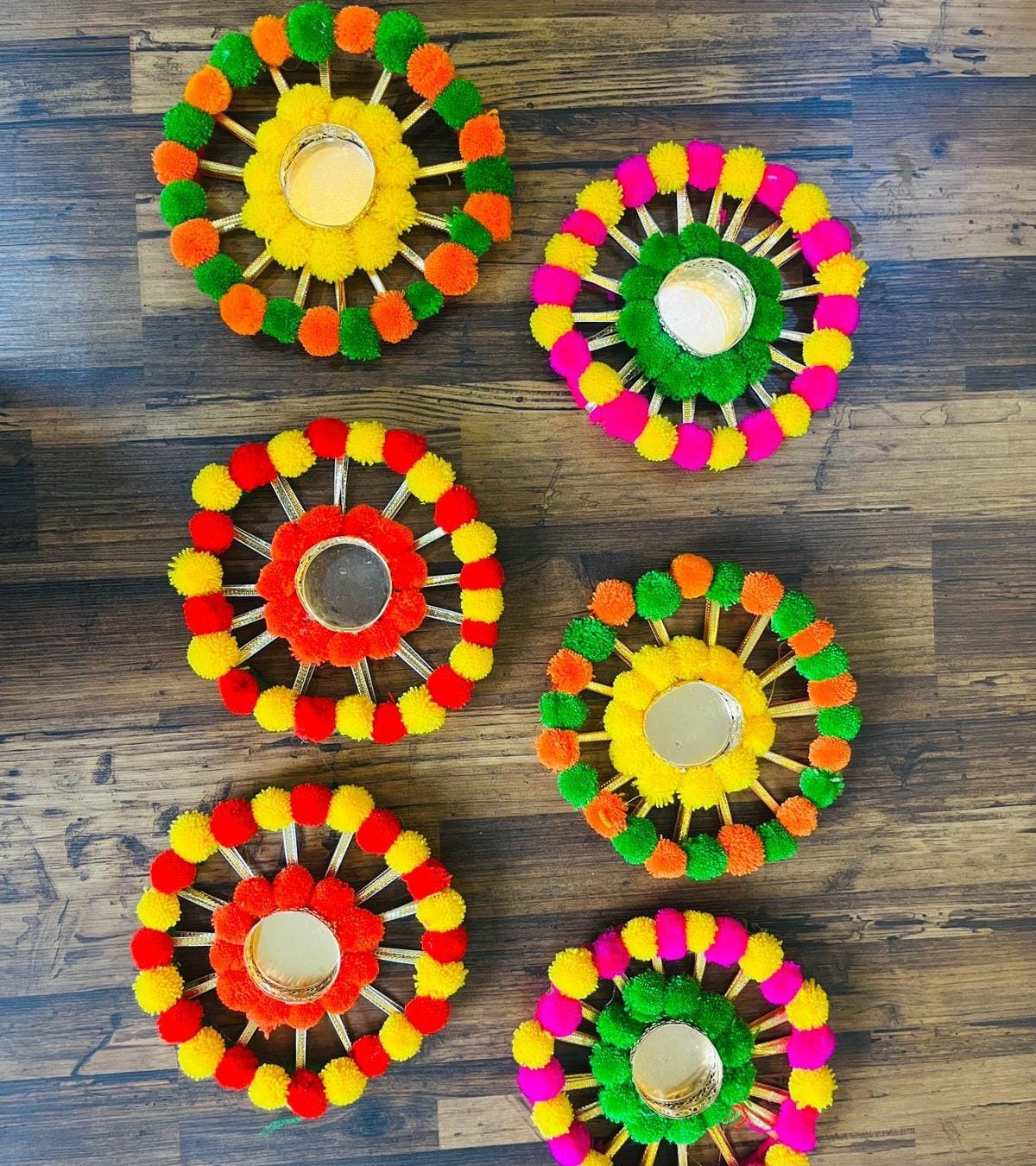 Pom Pom Candle Holder 5 Inch for Diwali and festive décor