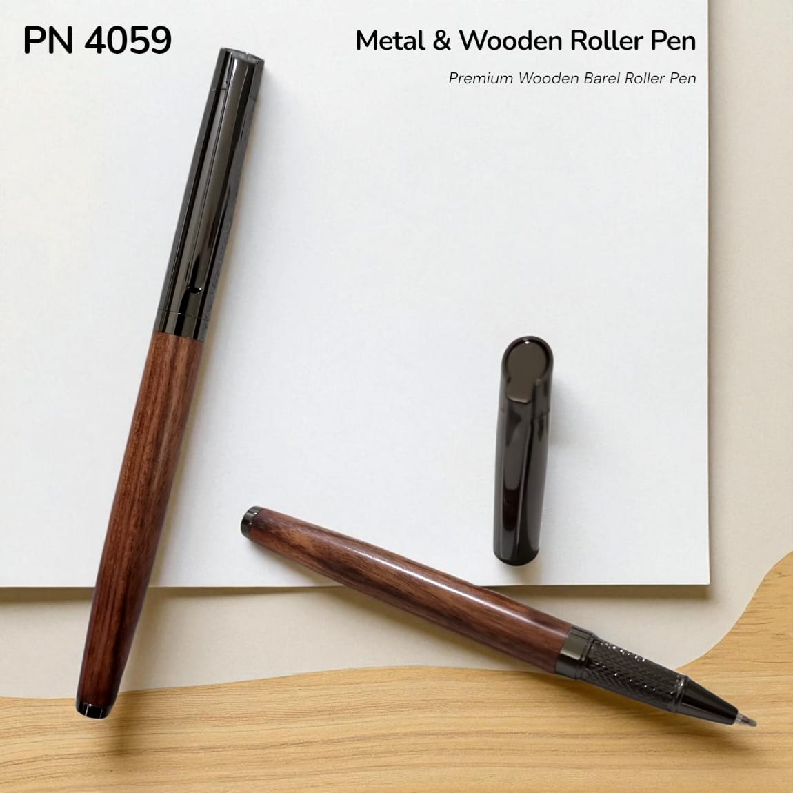 Smooth writing wooden barrel roller pen for office desk