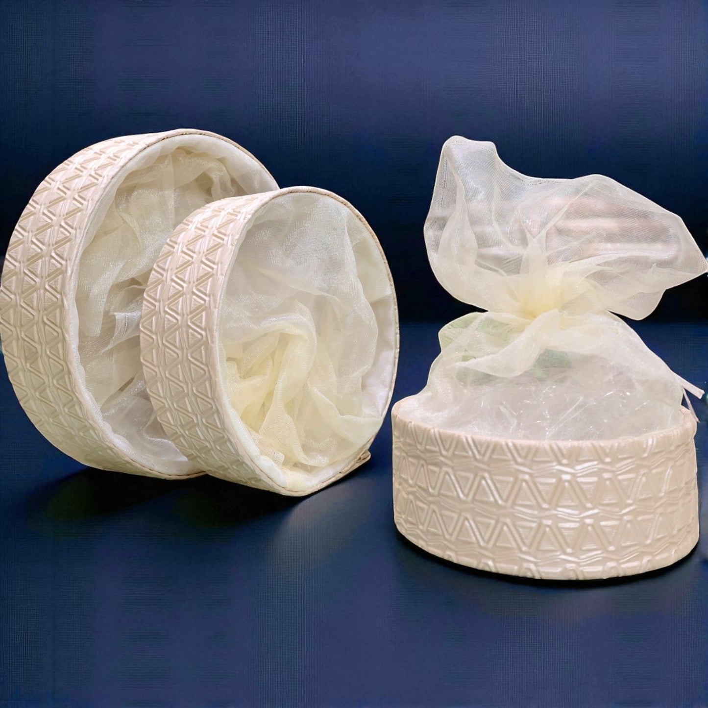 Wrap Shap resin round gift baskets in 8x8, 10x10, and 12x12 sizes – luxury hamper base for weddings, Diwali, Rakhi, and festive gifting