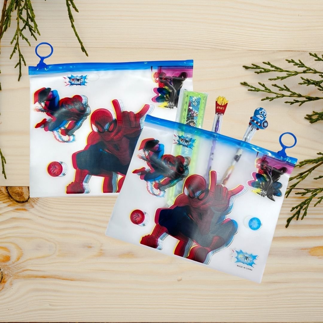 A5 Transparent Pouch for Kids – Cartoon-Themed School Stationery Organizer with Zip Closure, Spiderman Design