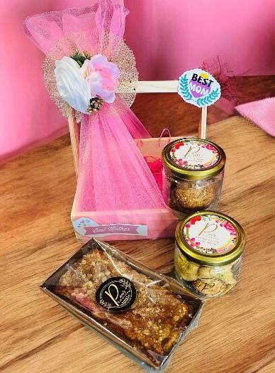 Mother’s Day Gift Hamper with Cookies Tea Cake in Decorated Basket