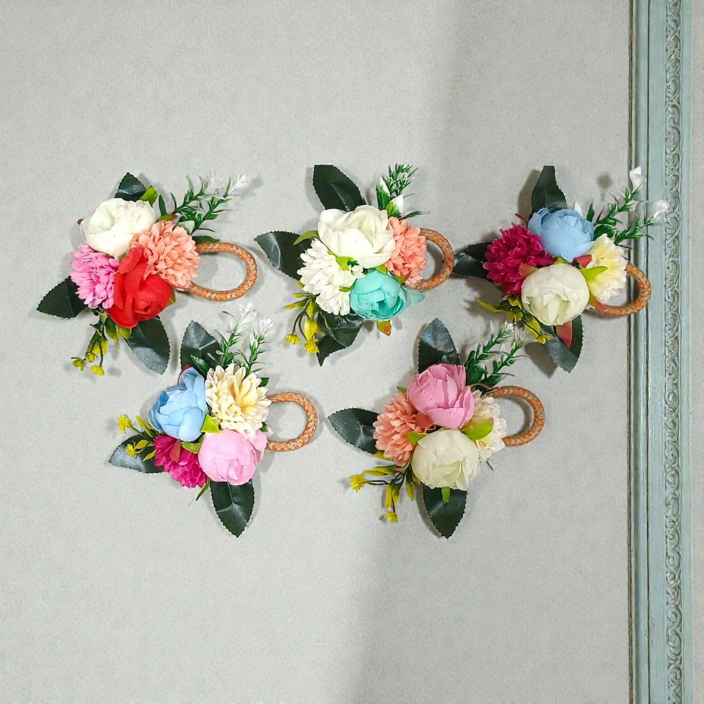 Artificial flower bunch with 2 carnations and 2 peonies for hamper and gift decoration