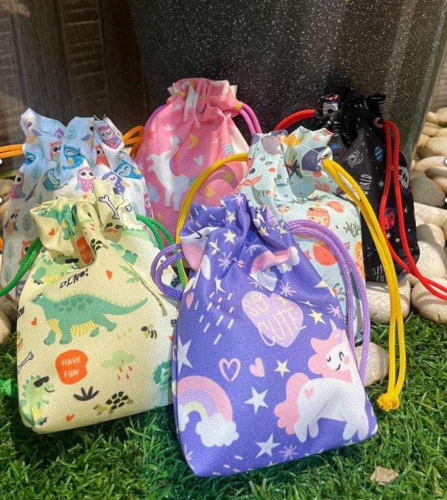 Cartoon Print Potli Bag Haversack Bags for Kids 5”x7” Drawstring Gift Bags Kids Birthday Return Gifts