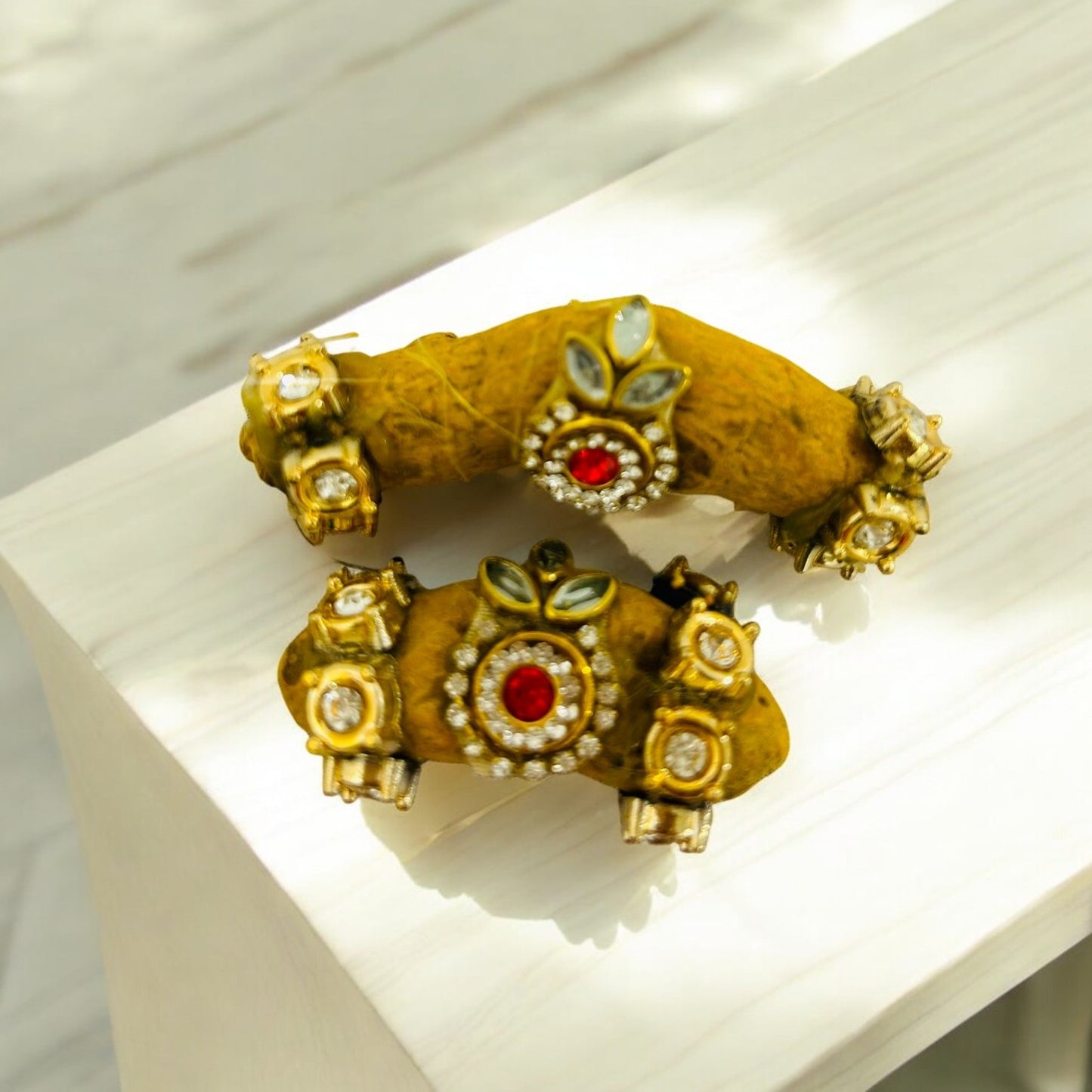 1 piece decorated haldi gaanth with thread, lace, and beads for wedding pooja and haldi ceremony by Wrap Shap