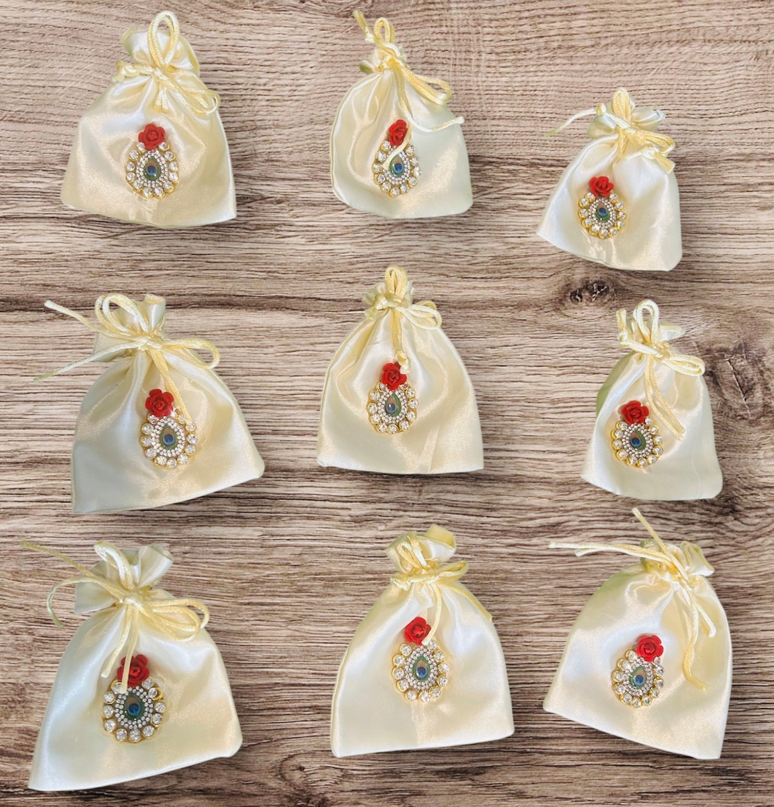 Satin Potli with Gota Booti – Small Batwa Bags for Dry Fruits