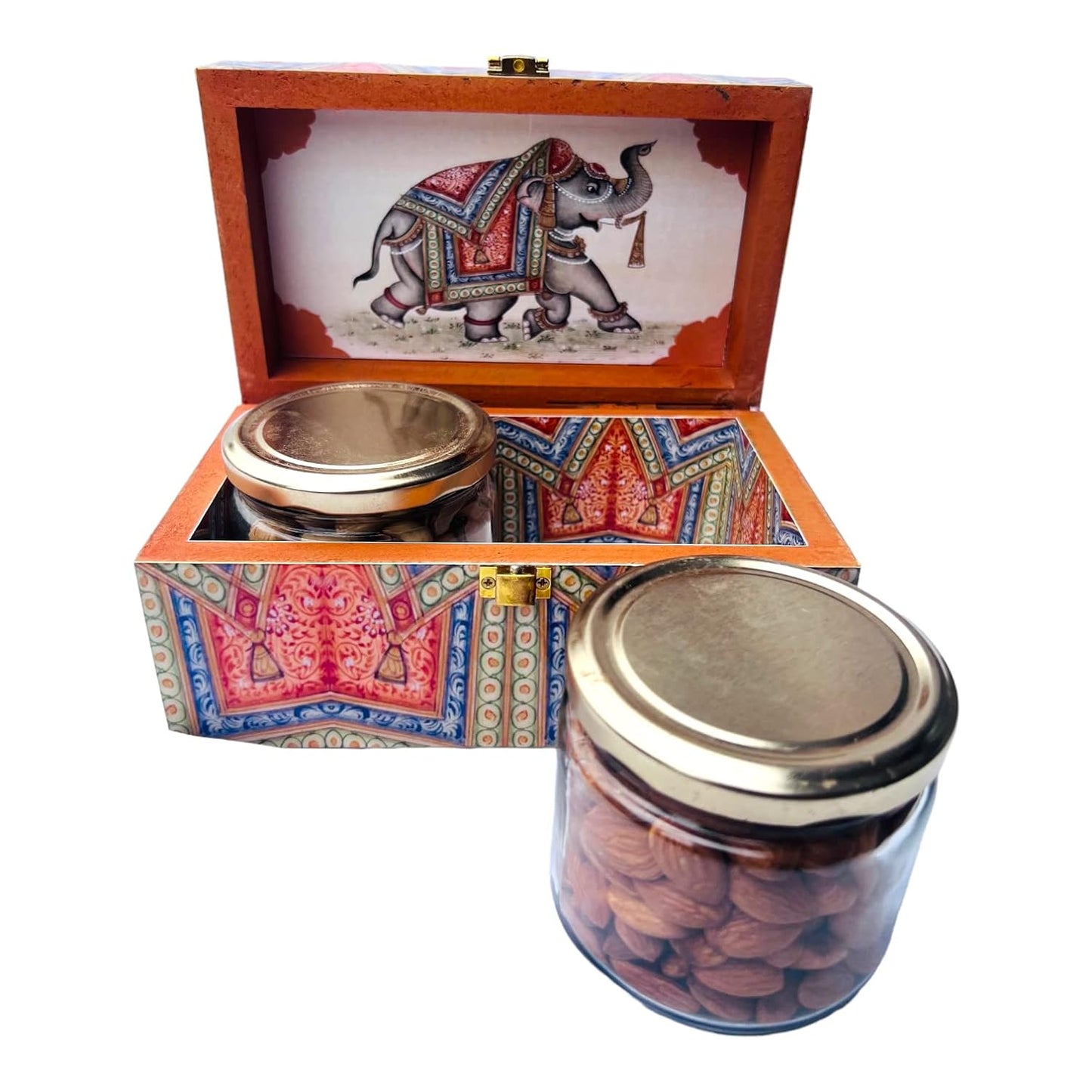 Elephant Wooden Dry Fruit Box with Jars