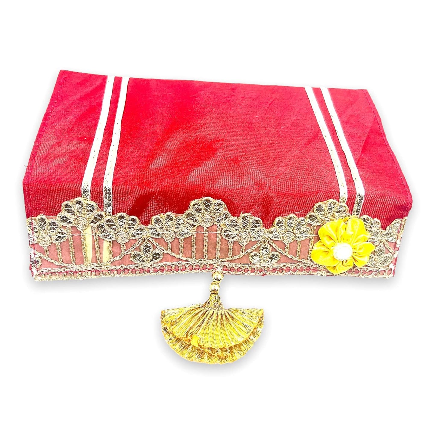 Designer Lace Shagun Money Envelope – Premium Silk Cloth with Satin Flower & Tassel