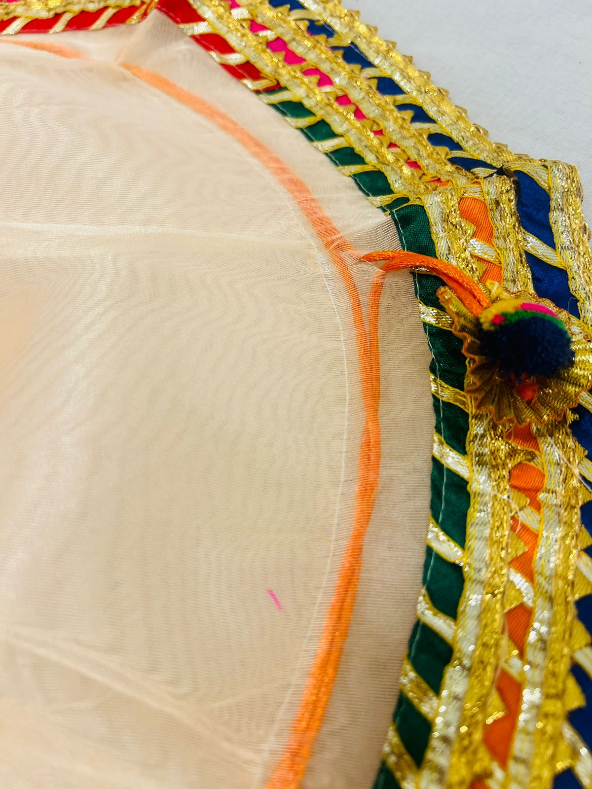 Tissue God Bharai Potli with Multicolored Lace Border – Big Size | Thaal Cover, Pooja, Wedding Use | Wrap Shap