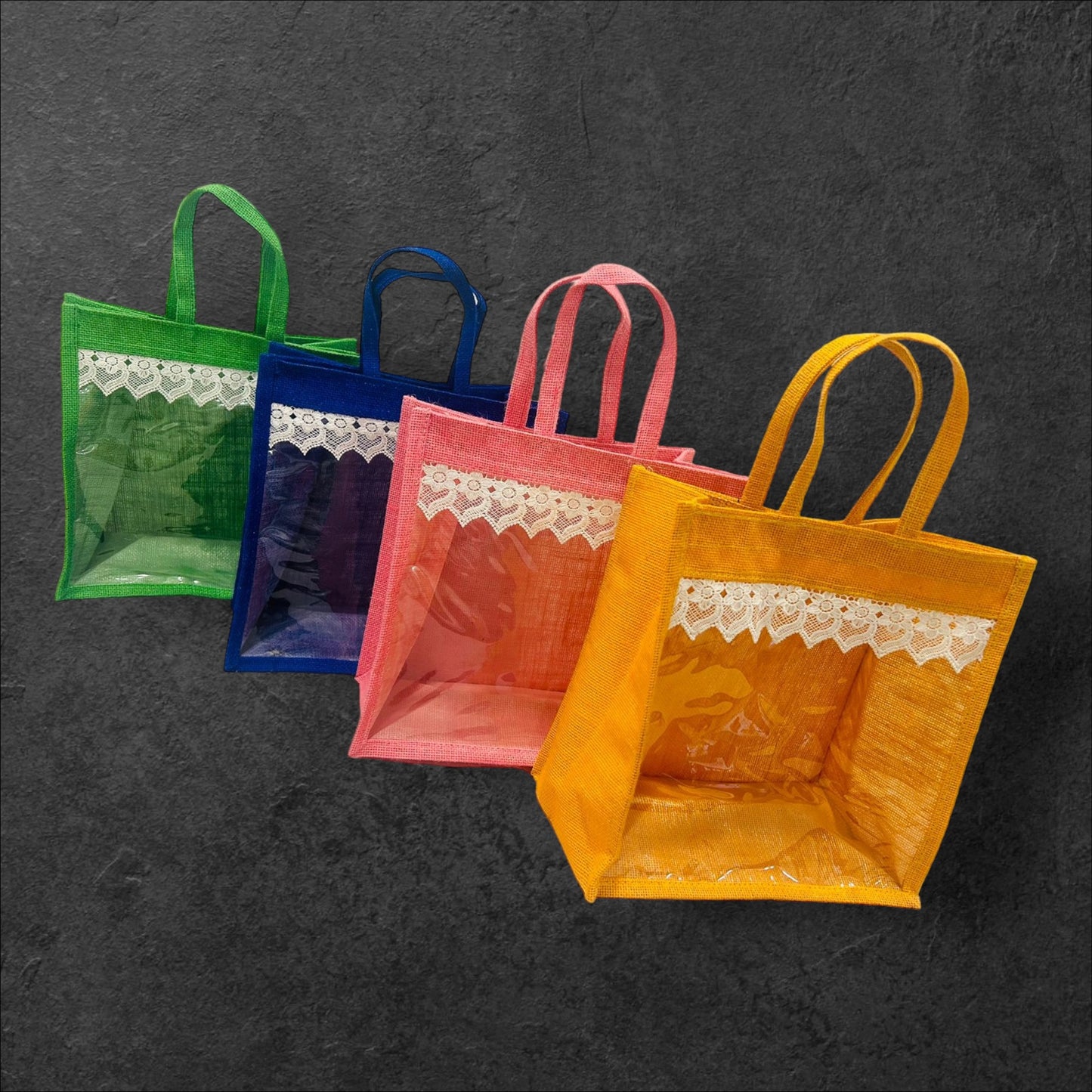 Multicolored Jute Gifting Bags - 11inch X 11inch