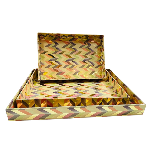 Elegant MDF 3 Pcs Tray Set with Digital Paper Print – Perfect for Gift Packing, Hampers, Weddings, and Trousseau Packing