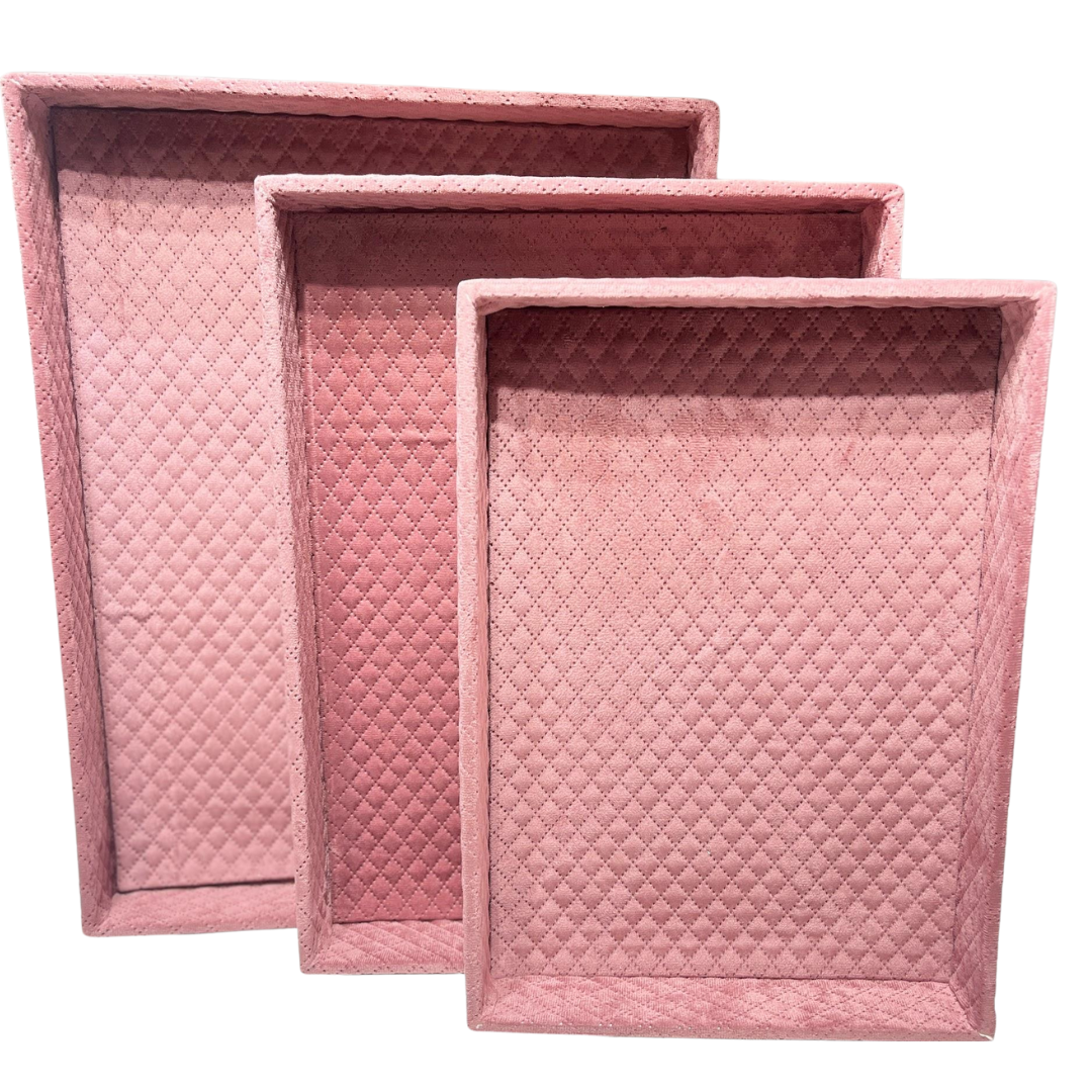 Luxurious MDF 3 Pcs Tray Set with Premium Suede Cloth – Ideal for Gift Packing, Hampers, Weddings, and Trousseau Packing