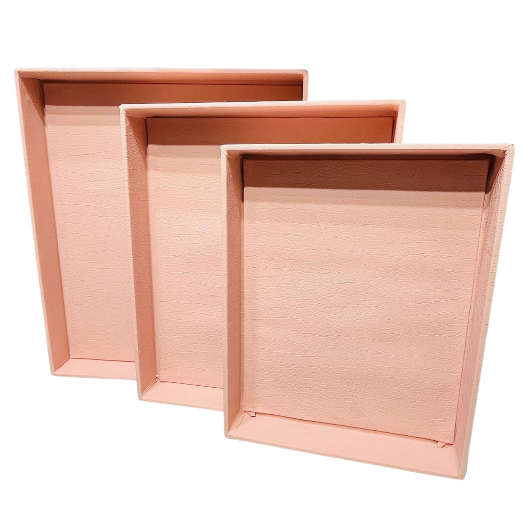 Premium MDF 3 Pcs Tray Set with Leather and Velvet – Ideal for Table Decor, Gift Packing, Hampers, and Weddings