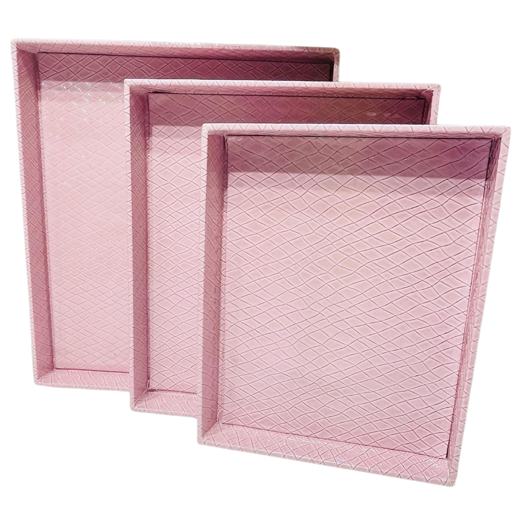 Premium MDF 3 Pcs Tray Set with Leather and Velvet – Ideal for Table Decor, Gift Packing, Hampers, and Weddings