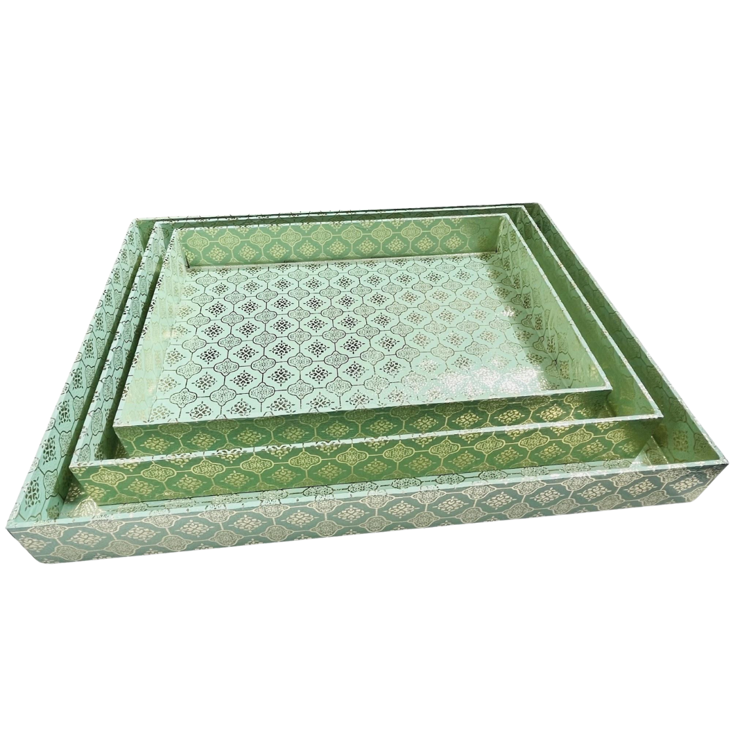 Chic MDF 3 Pcs Tray Set with Digital Paper Print – Perfect for Gift Packing, Hampers, Wedding Packing, and Trousseau Packing
