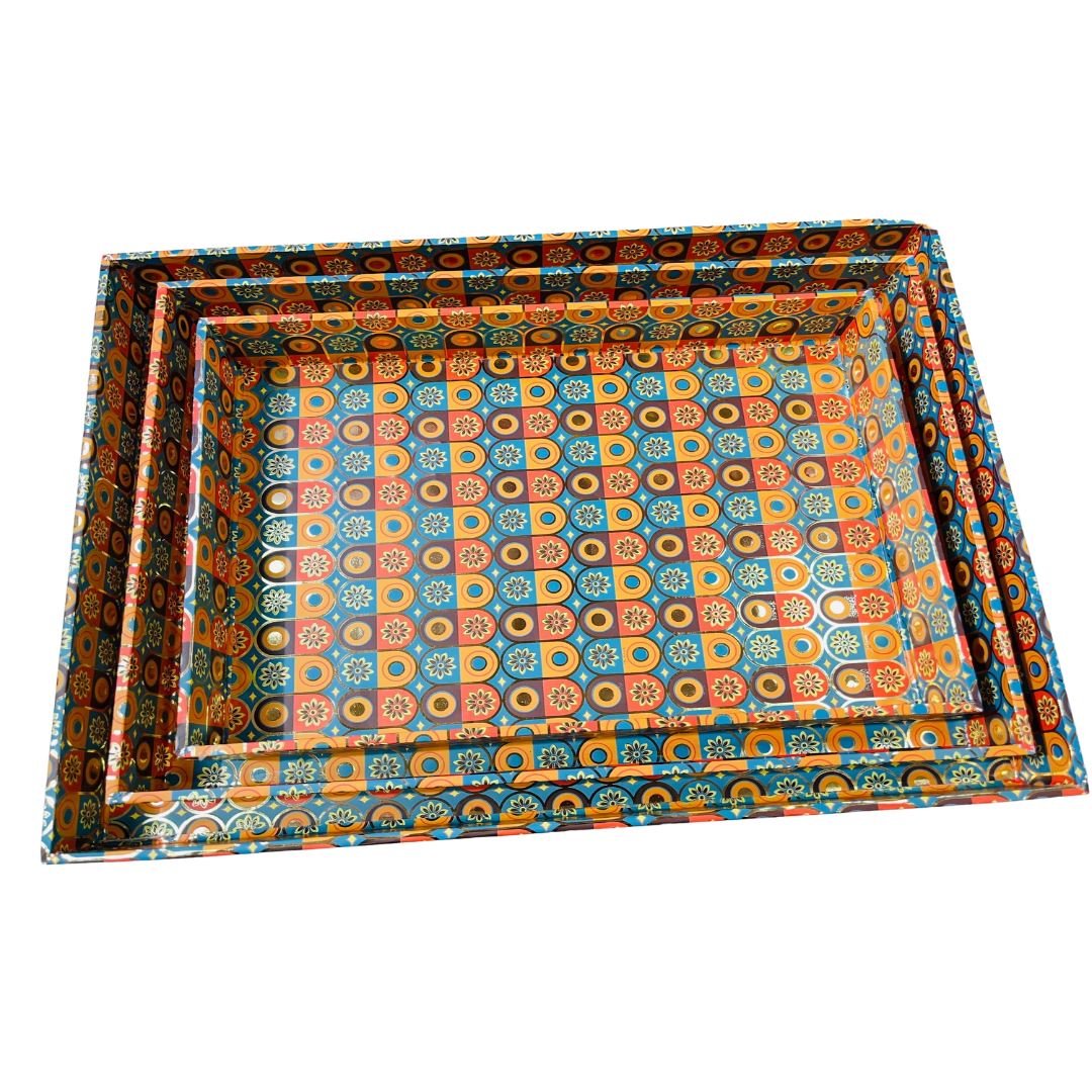 Chic MDF 3 Pcs Tray Set with Digital Paper Print – Perfect for Gift Packing, Hampers, Wedding Packing, and Trousseau Packing