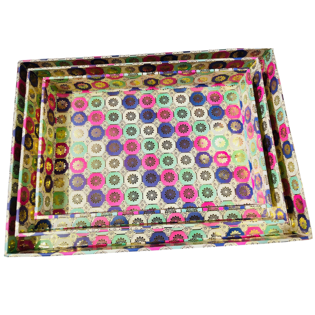 Chic MDF 3 Pcs Tray Set with Digital Paper Print – Perfect for Gift Packing, Hampers, Wedding Packing, and Trousseau Packing