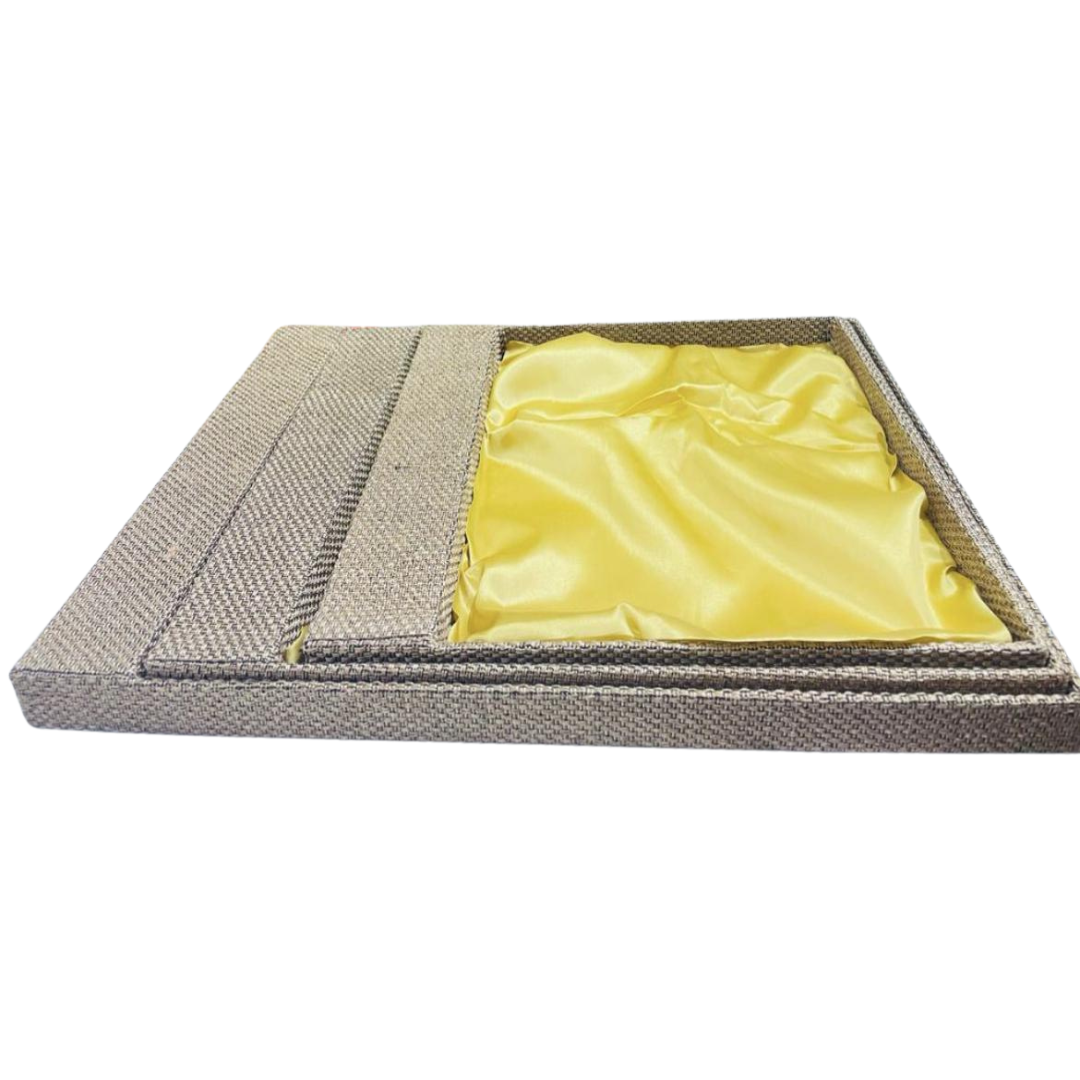 Elegant MDF 3 Pcs Tray Set with Jute & Satin Cloth – Perfect for Gift Packing, Hampers, Weddings, and Jewellery Presentation