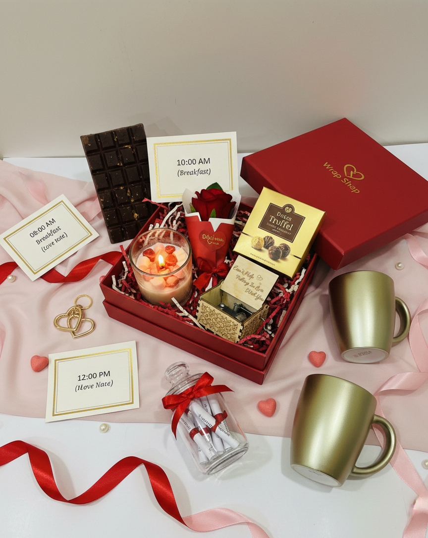 24 Hours of Love Valentine gift hamper with hourly romantic surprises