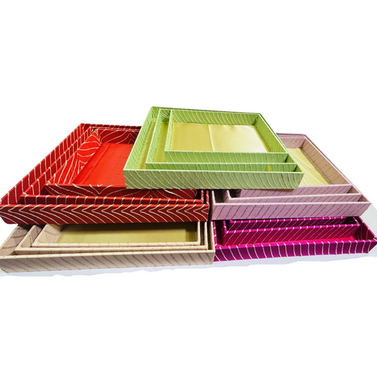 Vibrant MDF 3 Pcs Tray Set with New Leheriya Gota Design – Ideal for Gift Packing, Hampers, Weddings, and Jewellery Presentation