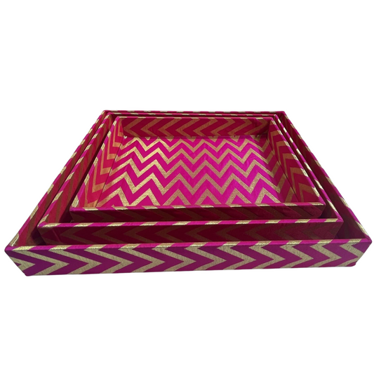 Stylish MDF 3 Pcs Tray Set with Wave Print Design – Perfect for Gift Packing, Hampers, Weddings, and Jewellery Presentation