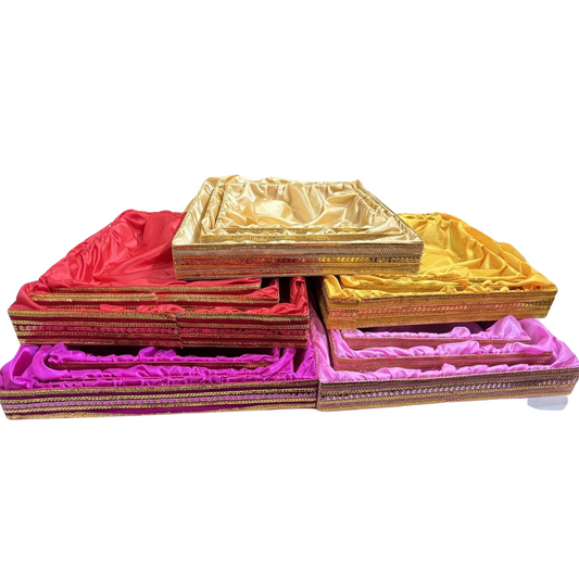 Exquisite MDF 3 Pcs Tray Set with Sitara Lace Design and Satin Interior – Perfect for Gift Packing, Hampers, Weddings, and More