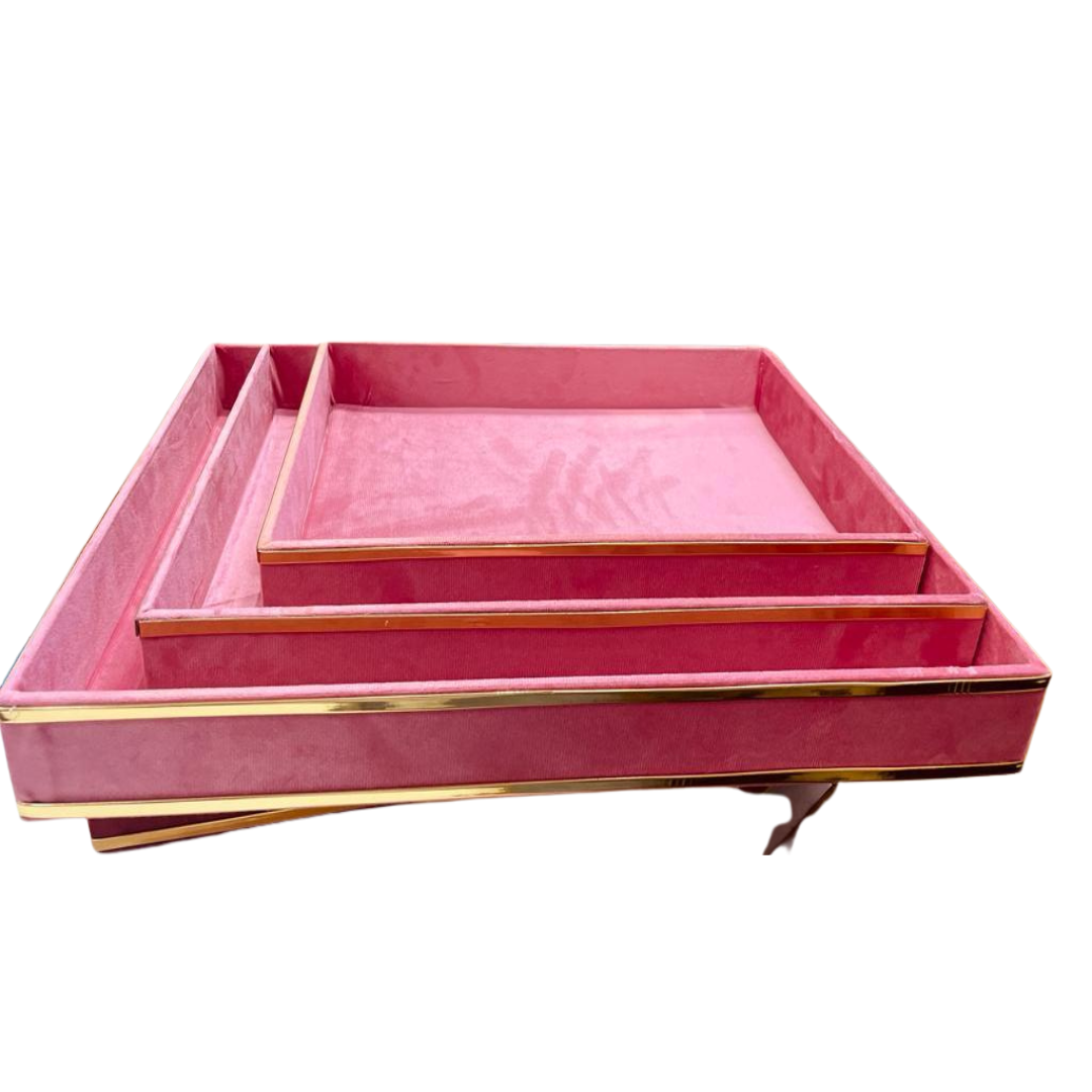 Luxurious Velvet MDF 3 Pcs Tray Set – Ideal for Gift Packing, Hampers, Weddings, and More