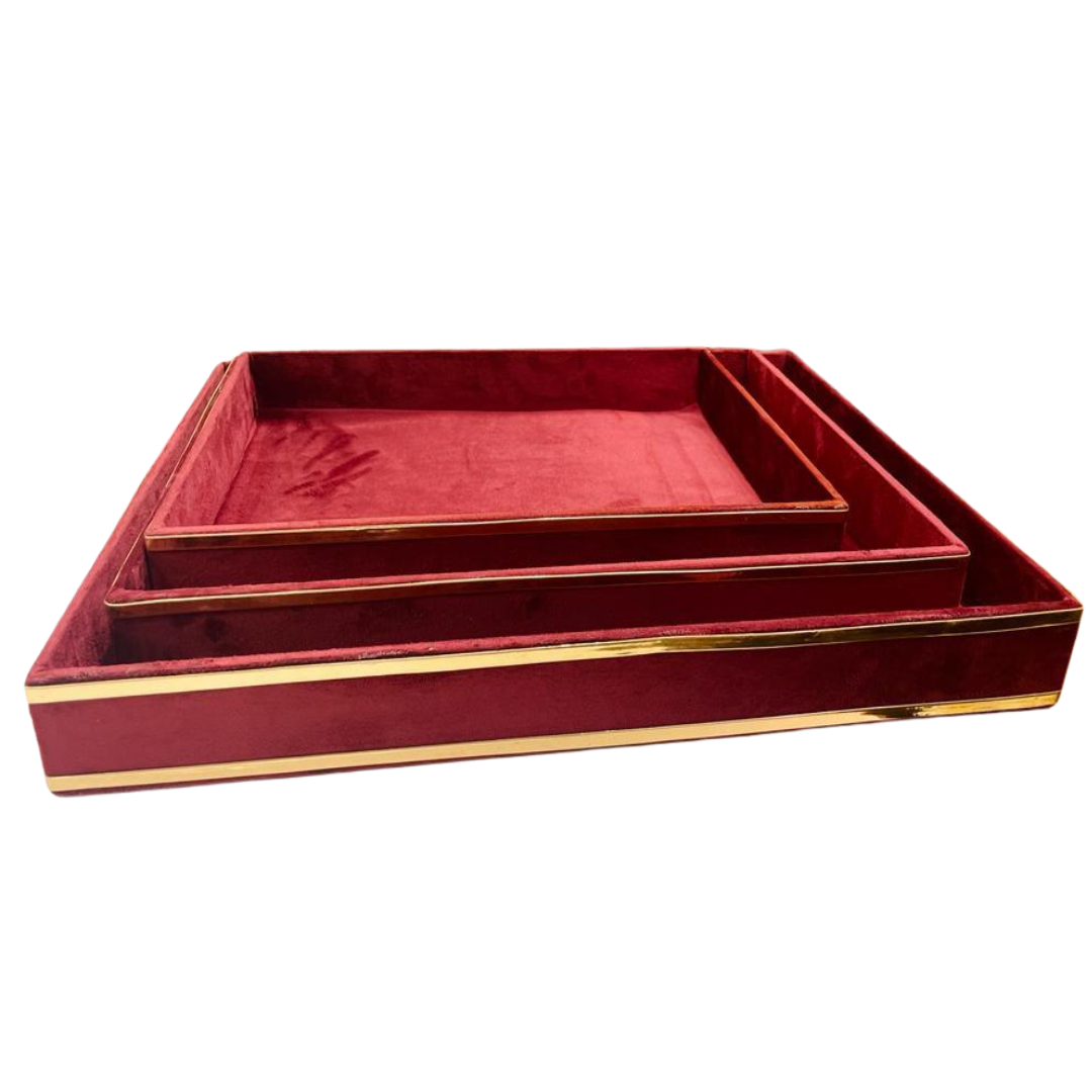 Luxurious Velvet MDF 3 Pcs Tray Set – Ideal for Gift Packing, Hampers, Weddings, and More