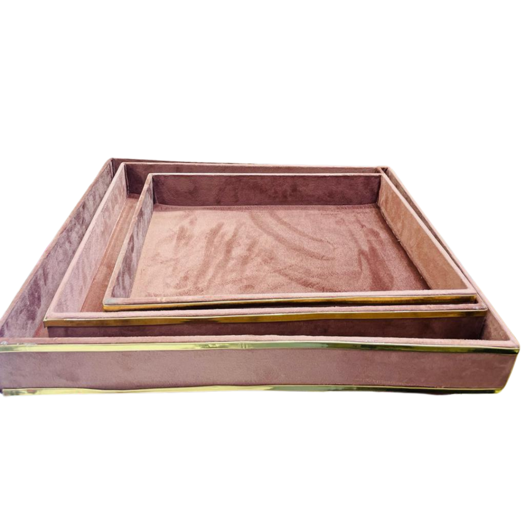 Luxurious Velvet MDF 3 Pcs Tray Set – Ideal for Gift Packing, Hampers, Weddings, and More