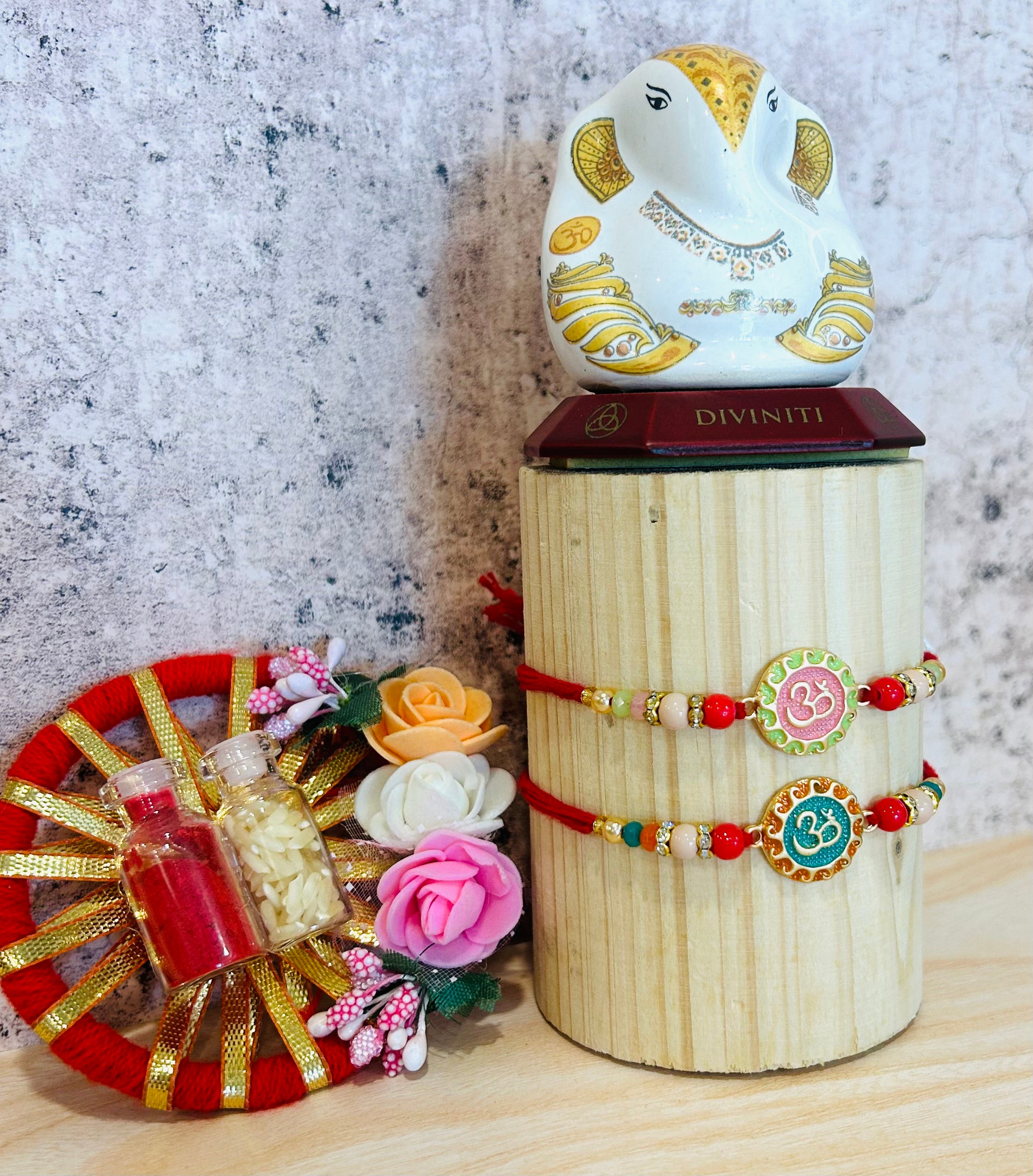 Spiritual Om Rakhi Set for Bhai – Elegant Beaded Raksha Bandhan Rakhi | Wrap Shap